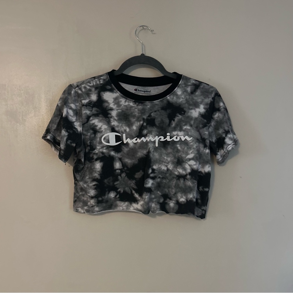 Champion Grey & Black Crewneck Tee with Logo